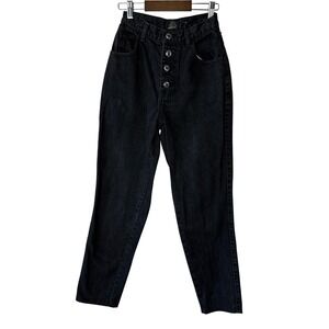 Vtg 90s Sasson Black High Rise Tapered Jean 24x28 Jewel Button Fly Dark Academia